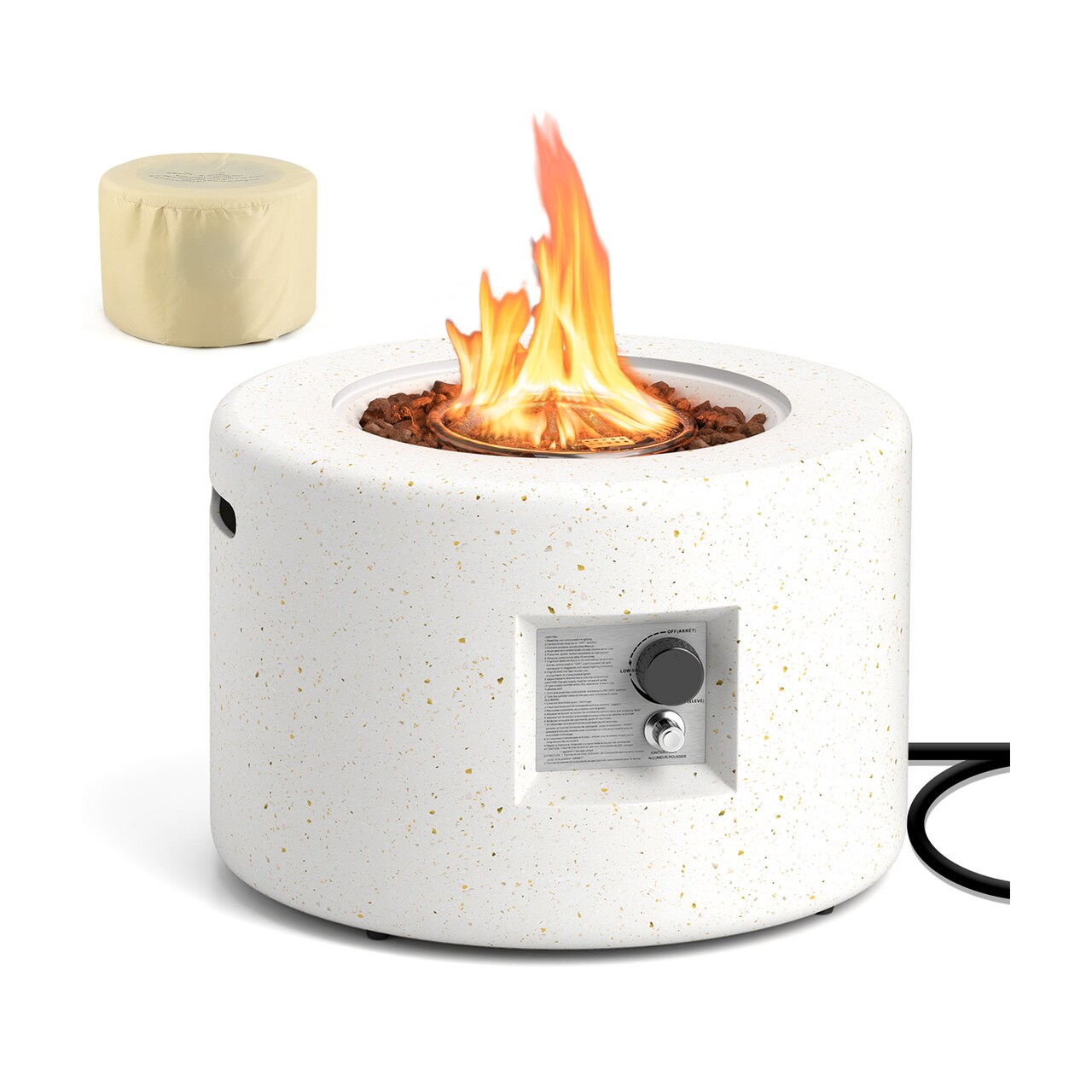 White Terrazzo Fire Pit Table with Propane Tank Holder and 40,000 BTU